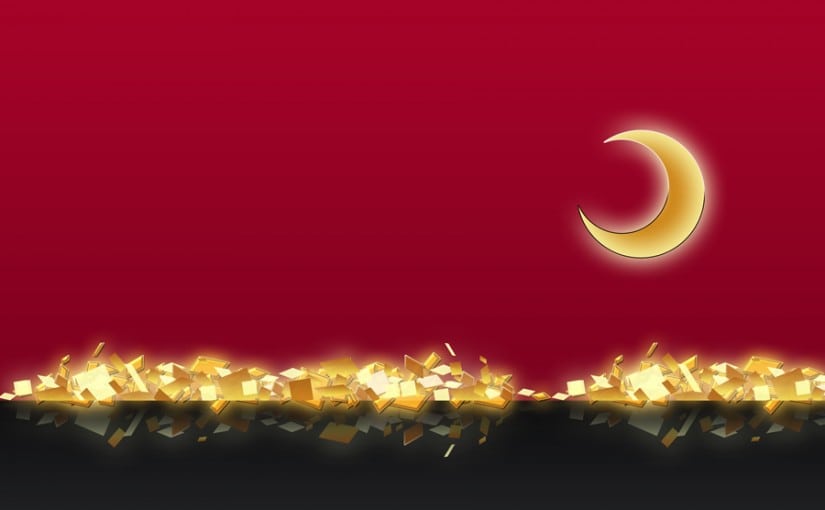 A gold moon rising