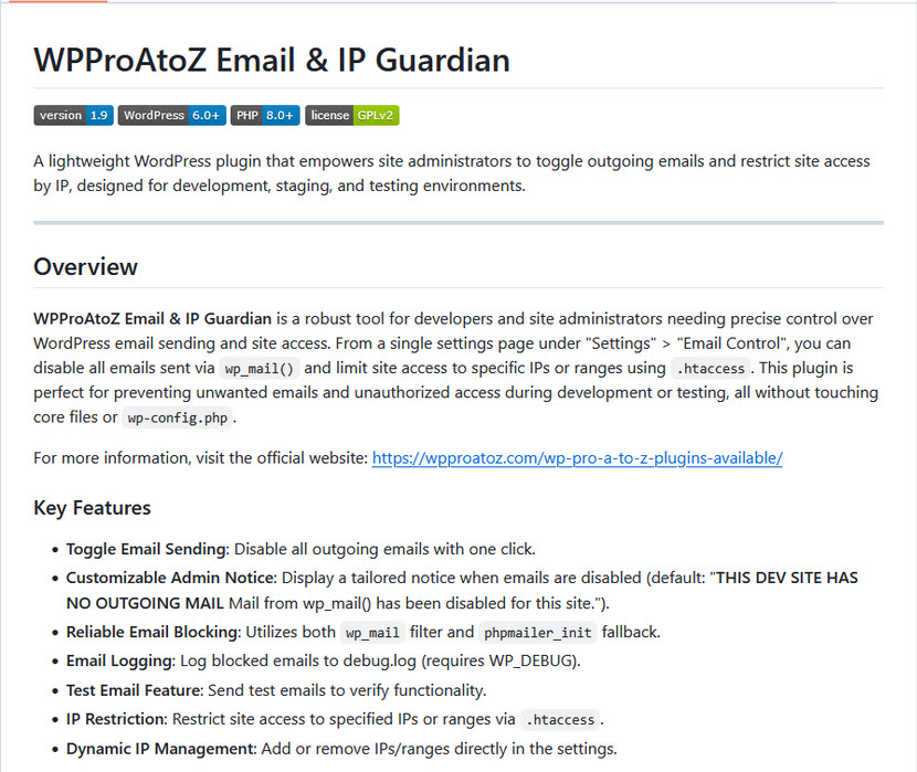 WPProAtoZ Email & IP Guardian